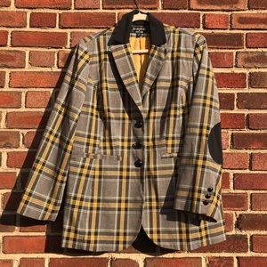 ✨SOLD✨PREPPY YELLOW GRAY PLAID BLAZER COAT